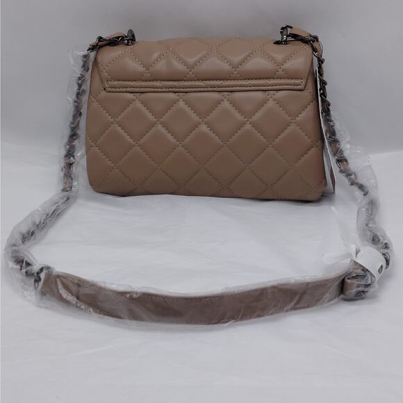 Gilda Paris Mini Quilted Messenger Bag Crossbody Shoulder Bag Taupe Party - Picture 3 of 11